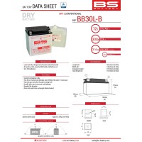 Акумулятор BS BB30L-B (YB30L-B) 12V 30AH 168X132X176 обслуговується - електроліт окремо (300A) Harley Davidson, Polaris 600/700 (2) UE2019/1148