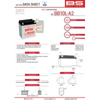 Акумулятор BS BB10L-A2 (YB10L-A2) 12V 11AH 136X91X146 обслуговується - електроліт окремо (160A) (4) UE2019/1148