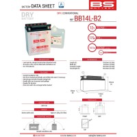 BS АКУМУЛЯТОР BB14L-B2 (YB14L-B2) 12V 14AH 134X88X166 ОБСЛУГОВУВАНИЙ - ЕЛЕКТРОЛІТ ОКРЕМО (175A) (4) UE2019/1148