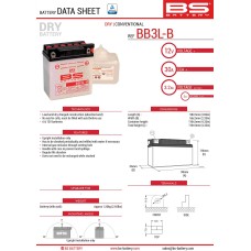 Акумулятор BS BB3L-B (YB3L-B) 98X56X110 обслуговується - електроліт окремо (30A) (12) UE2019/1148