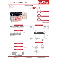 Акумулятор BS BB4L-B (YB4L-B) 12V 4AH 121X71X93 обслуговується - електроліт окремо (56A) (8) UE2019/1148