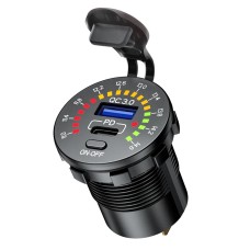 Мотоциклетна подвійна розетка BIKETEC USB Typ-C + USB QC 3.0 - 40 Вт Power Delivery з вольтметром для монтажу на плоску поверхню (обтікач, кофр) або на кермо - потрібен адаптер BTMUS28