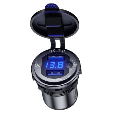 BIKETEC МОТОЦИКЛЕТНА ПОДВІЙНА USB РОЗЕТКА QC 3.0 - 36 ВТ З ВОЛЬТМЕТРОМ МОНТАЖ НА ПЛОСКУ ПОВЕРХНЮ (ОБТІКАЧ, КУФЕР) АБО НА КЕРМО - ПОТРІБЕН АДАПТЕР BTMUS28