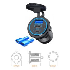 BIKETEC МОТОЦИКЛЕТНА ПОДВІЙНА USB QC 3.0 X 1 І PD X 2 - 54 ВТ POWER DELIVERY МОНТАЖ НА ПЛОСКУ ПОВЕРХНЮ (ОБТІКАЧ, КУФЕР) АБО НА КЕРМО - ПОТРІБЕН АДАПТЕР BTMUS28