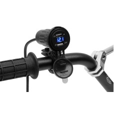 BIKETEC МОТОЦИКЛЕТНА ПОДВІЙНА РОЗЕТКА З ПІДСВІТКОЮ ТА ВОЛЬТМЕТРОМ МОНТАЖ В ОБТІКАЧ АБО НА КЕРМО