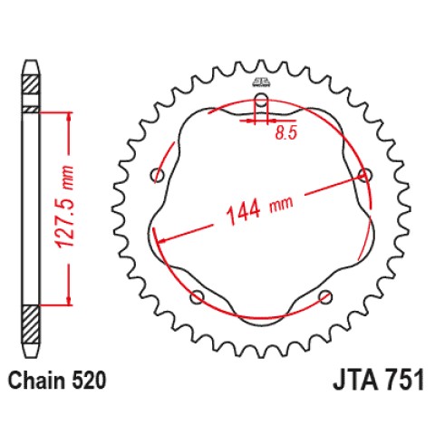 JT Задня зірка 4320M 43 алюмінієва (ERGAL) Ducati Monster 800 S2R '05-'07, Hypermotard 950 '19-'23, Biposto 748/S '95-'03 (ланцюг 520) (Streetfighter/Evo 848 '08-'15 конверсія на ланцюг 520) (потрібен адаптер JTA750B) - колір чорний