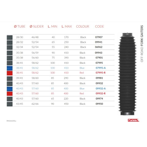 ARIETE гумові чохли на телескопічну вилку 43-46MM і перо 62-66MM довжина 90MM-450MM колір чорний