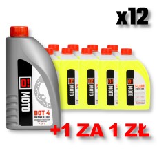 OMOTO НАБІР 12 ШТУК РІДИНА ДЛЯ РАДІАТОРІВ 1L O! FLUO XTREME COOL + OMOTO ГАЛЬМІВНА РІДИНА DOT-4 O! BRAIK FLUID 455G