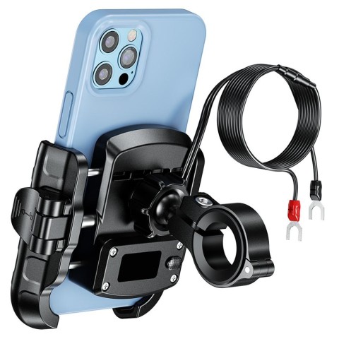 Мотоциклетний тримач для телефону BIKETEC QUICK LOCK з зарядкою USB 3.0 POWER DELIVERY, монтаж на кермо або дзеркало, тип: R9-CLIP-PD