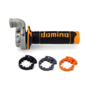Комплект ручки газу DOMINO з грипсами для OFF ROAD KTM/HUSQVARNA/GASGAS 4T (Сріблястий корпус) колір Чорний Помаранчевий