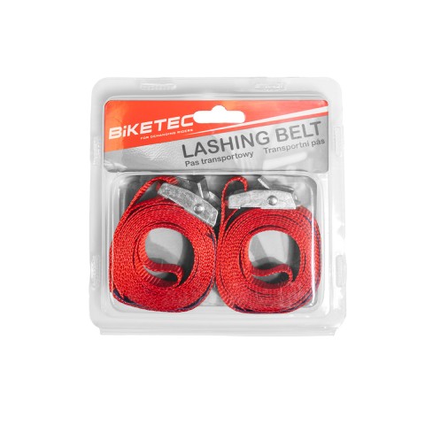 BIKETEC комплект з 2 транспортних ременів 25MM x 2M навантаження до 250KG, 2 ремені червоного кольору