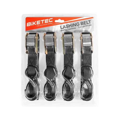 BIKETEC комплект з 4 транспортних ременів 25MM x 2M, навантаження до 200KG, 4 ремені, чорний колір