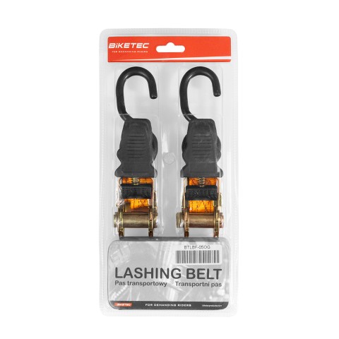 BIKETEC 2 транспортні стяжні ремені 25MM x 3M навантаження до 350KG, 2 ремені, колір помаранчевий