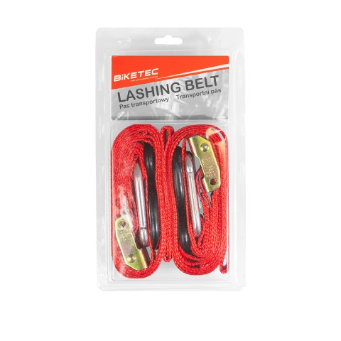 BIKETEC 2 транспортні ремені з гаком 38MM x 2M навантаження до 300KG, 2 ремені, колір червоний