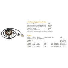 Обмотка статора генератора Yamaha YFM 550 Grizzly '09-'14; YFM 700 Grizzly '07-'20; YFM 700 Kodiak '19-'20 (OEM 28P-81410-00; 3B4-81410-00)