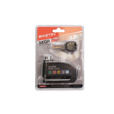 BIKETEC SEQR Блокіратор гальмівного диска з сиреною SCREAMER 100ДБ, ШТИФТ 6ММ, РОЗМІР: 94ММ X 58ММ, 3 КЛЮЧІ